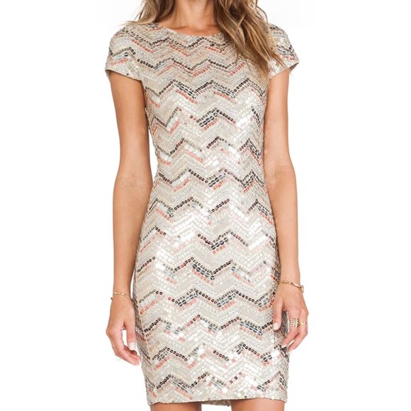 Alice + Olivia Zigzag Sequin Dress Size 2 - Picture 1 of 4